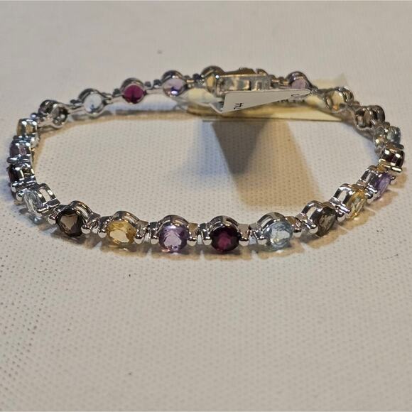 Macy's Vintage Sterling Silver 925 Genuine‎ Stone Jeweled Tennis Bracelet New